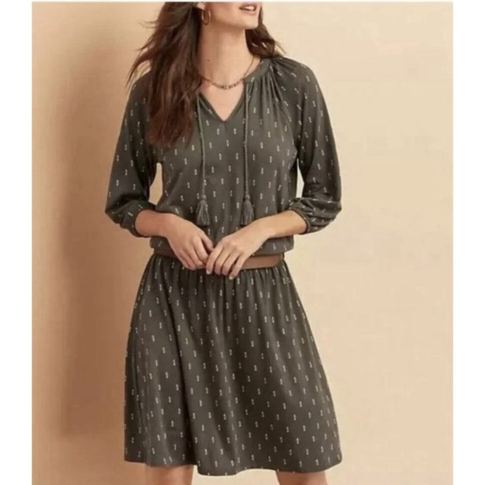 New! Garnet Hill Poet Bohemian Style Midi Dress XS Oversized Brown 3/4 Sleeve